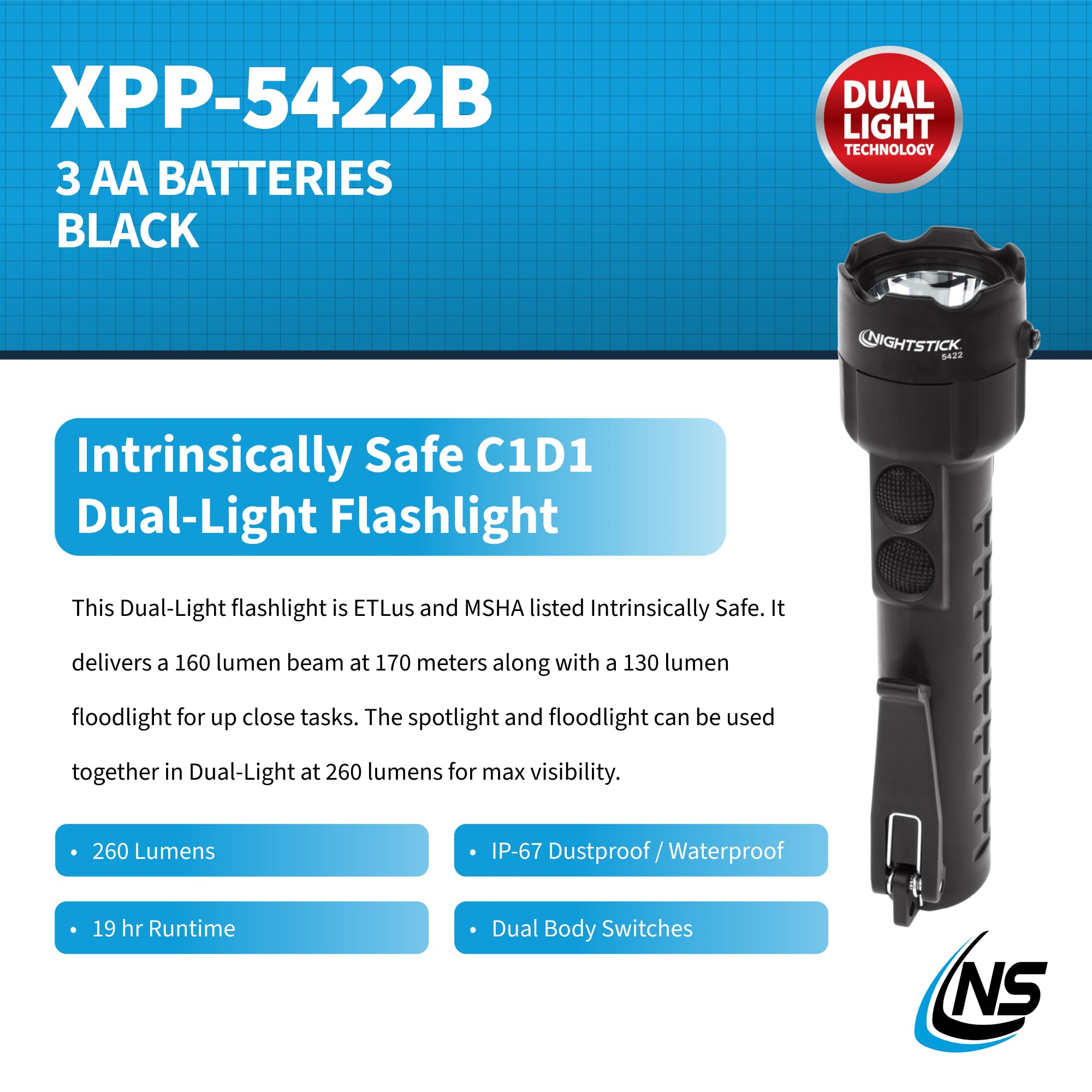 Nightstick XPP-5422B 3 AA Intrinsically Safe Permissible